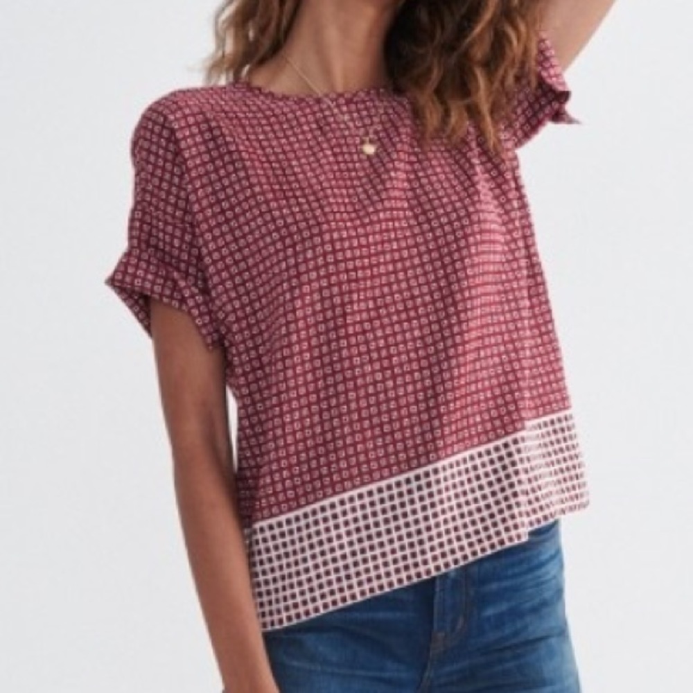 Madewell Red Silk Premiere Bow-back Tee Blouse XL